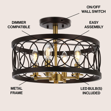 Sylvain 15.5" Metal LED Semi Flush Mount - JONATHAN Y